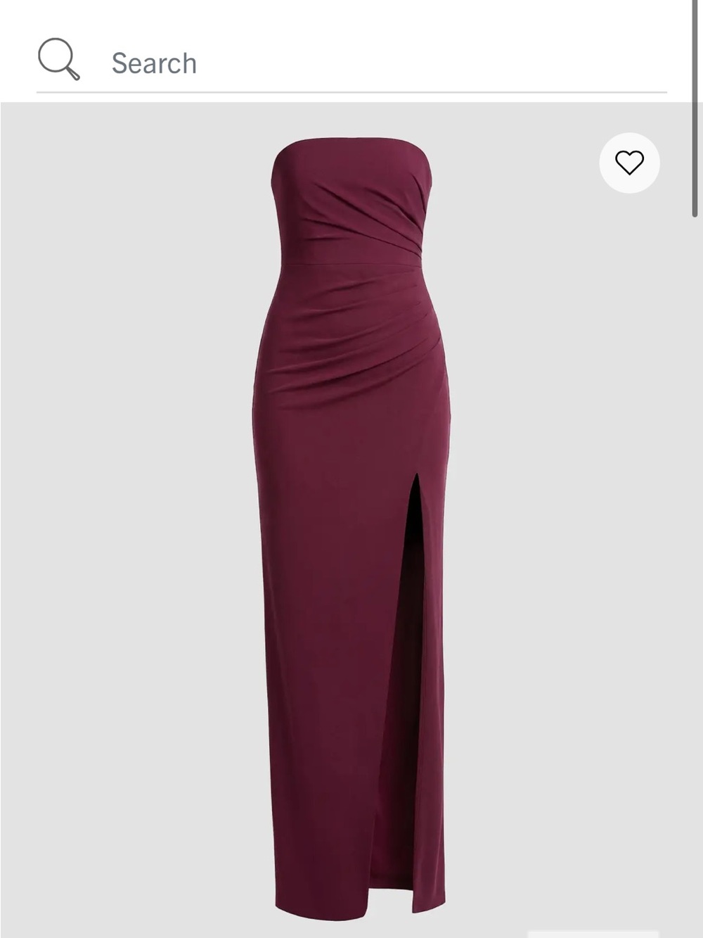 Dress the Population Strapless Ruched Gown in Burgundy with Side Slit